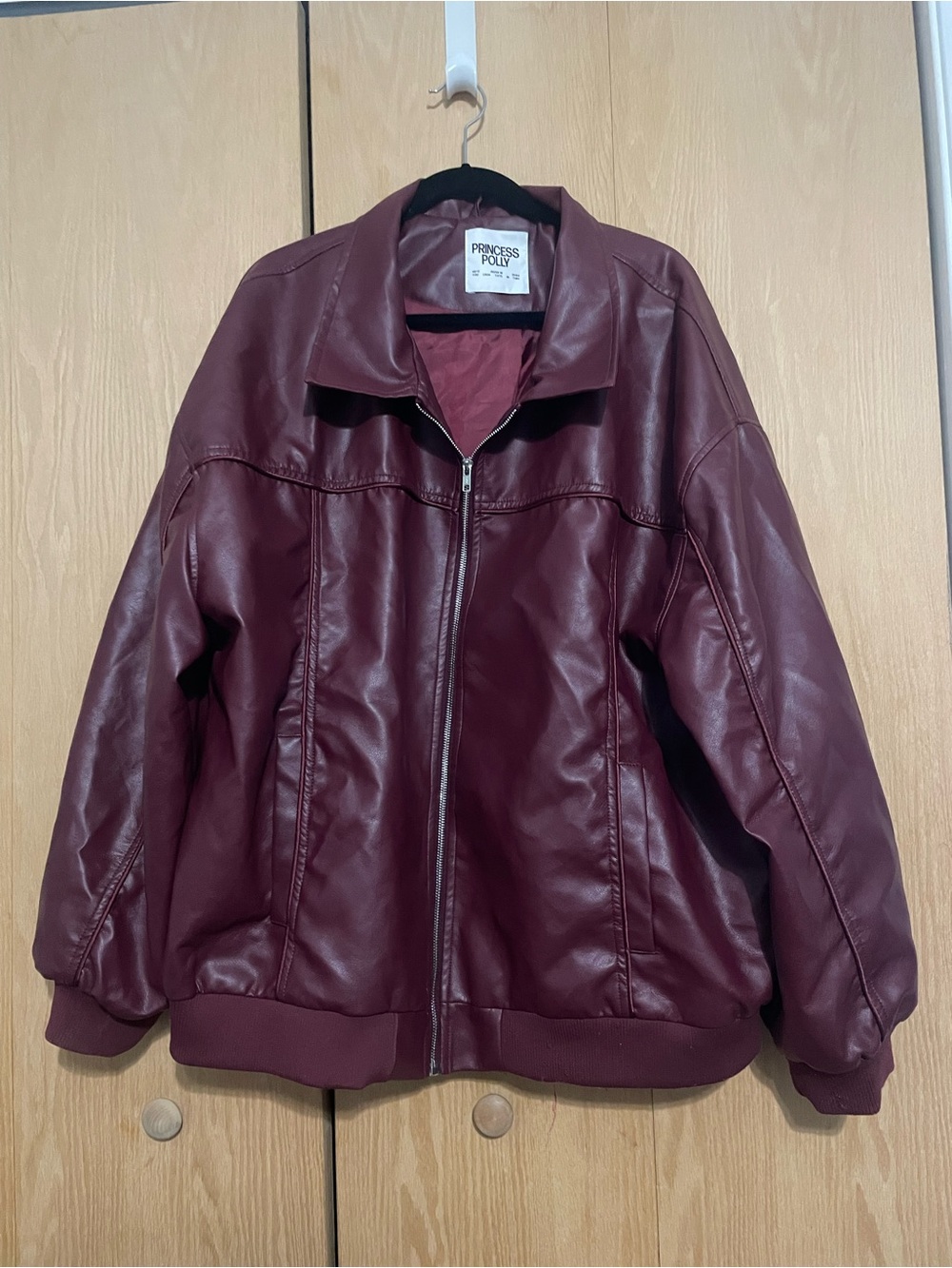 Princess Polly Burgundy Faux Leather Bomber Jacket